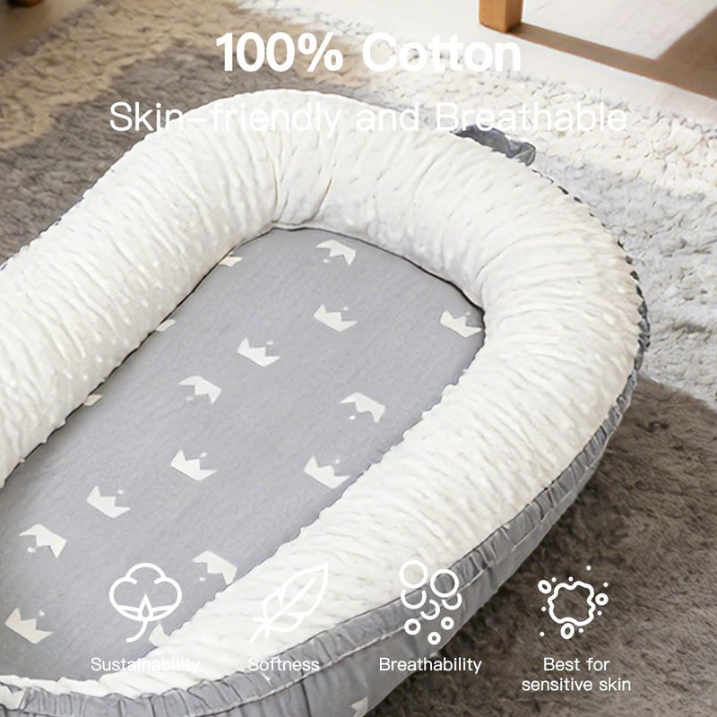 Bubbyhuts Baby Lounger-Breathable and Soft Organic 100% Cotton, Portable Infant Lounger with Removable Lounger Cover, Floor Lounger for Newborn - Grey Crown - Image 5